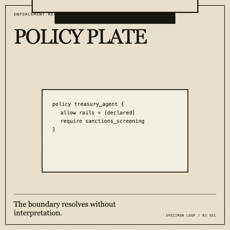 Engraved policy press over a readable APL specimen.